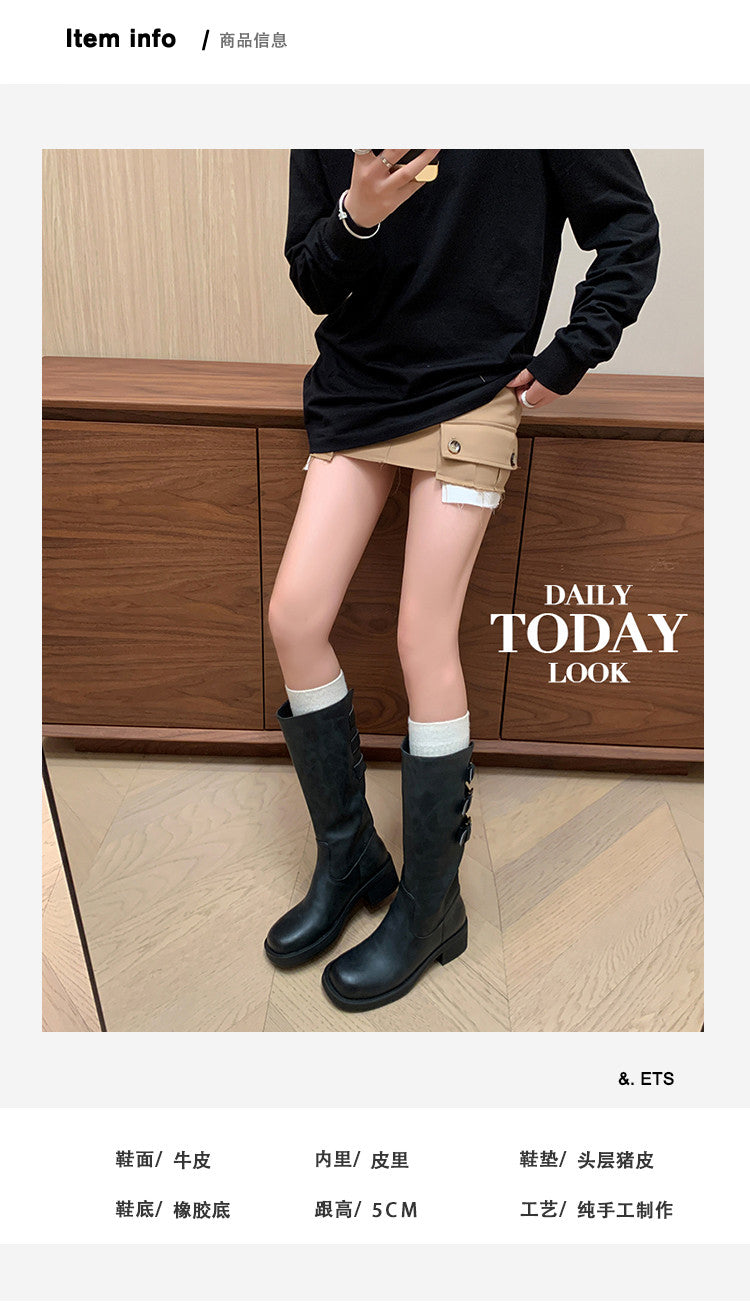 Karin Luna In Stock In Stock Thigh Circumference Belt Buckle Thick Sole Rider Boots