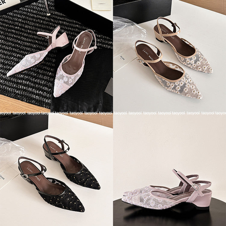 Karin Luna In Stock Spot Goods Embroidered Daisy Sheepskin Mesh Elegant Closed-Toe Slippers