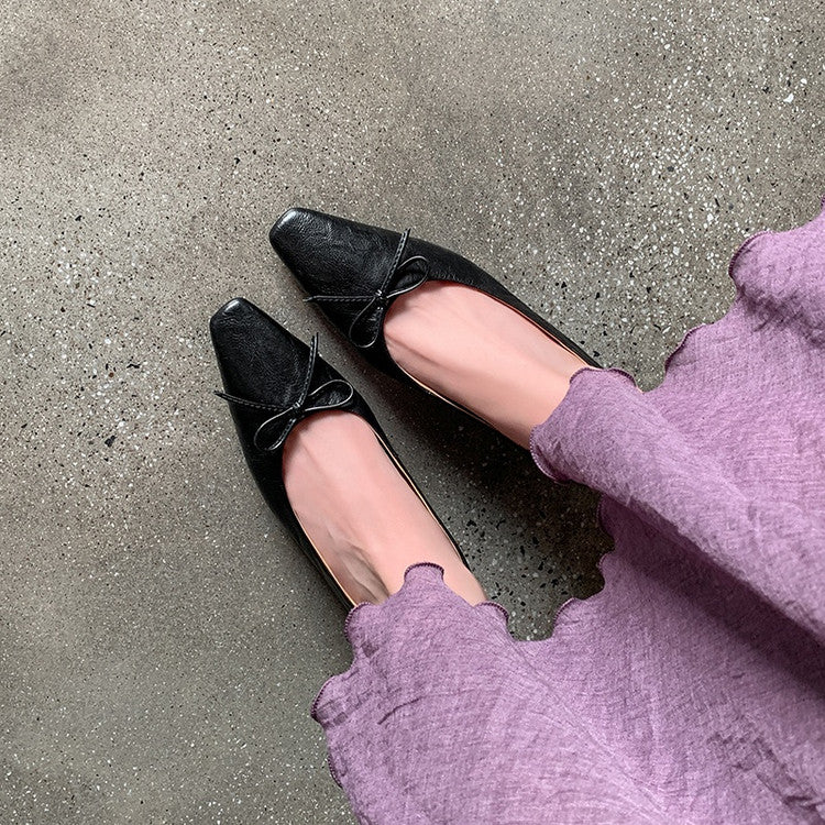 Karin Luna Full Layer Inside and Out~Basic Versatile Small Square Toe Butterfly Knot Irregular Heel Single Shoes