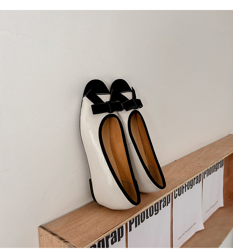 Karin Luna In Stock Spot Goods    Color Block Sweet Bowknot Hidden Wedge Shallow Mouth Flats
