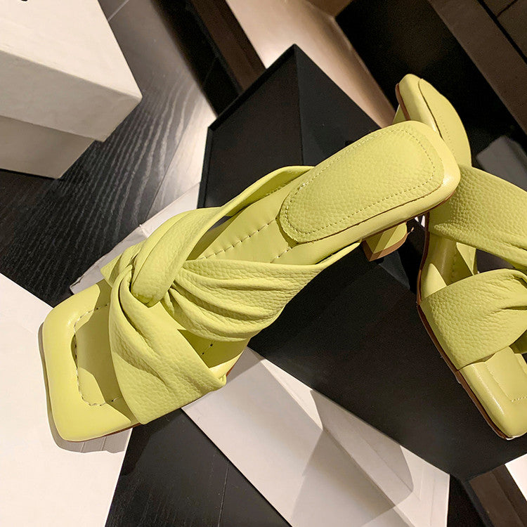 Karin Luna In Stock In Stock  Comfortable Cross Strap  Airy High Heel Square Toe Slippers