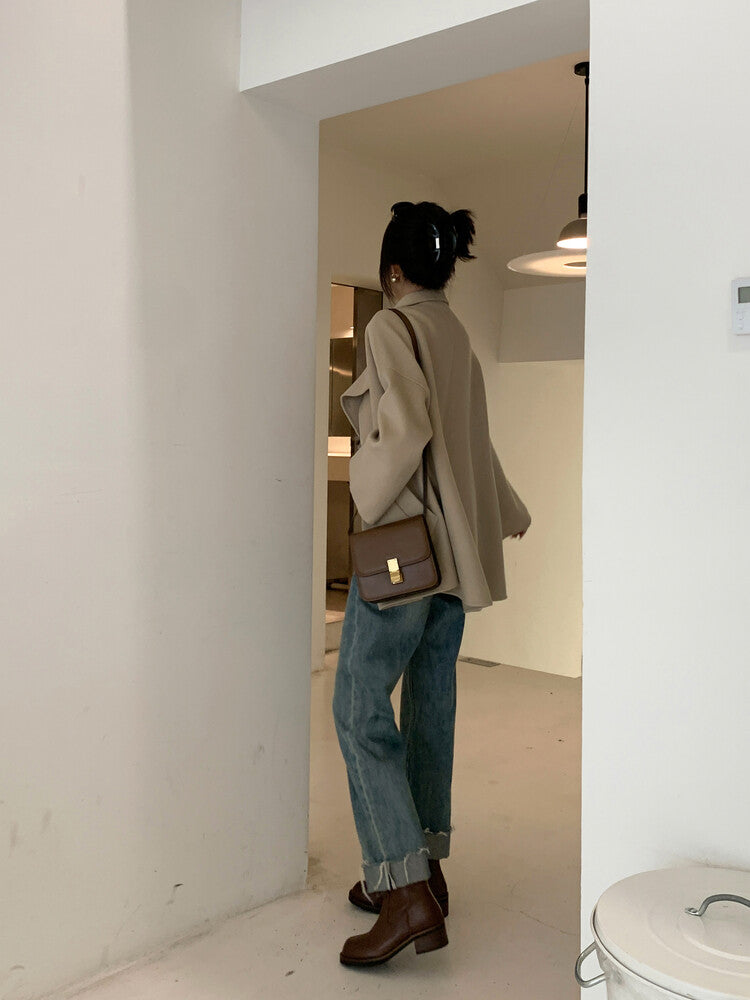 Karin Luna In Stock Spot Goods  Full-grain leather inside and out   Minimalist Texture  Round Toe Flat Bottom Basic Short Boots