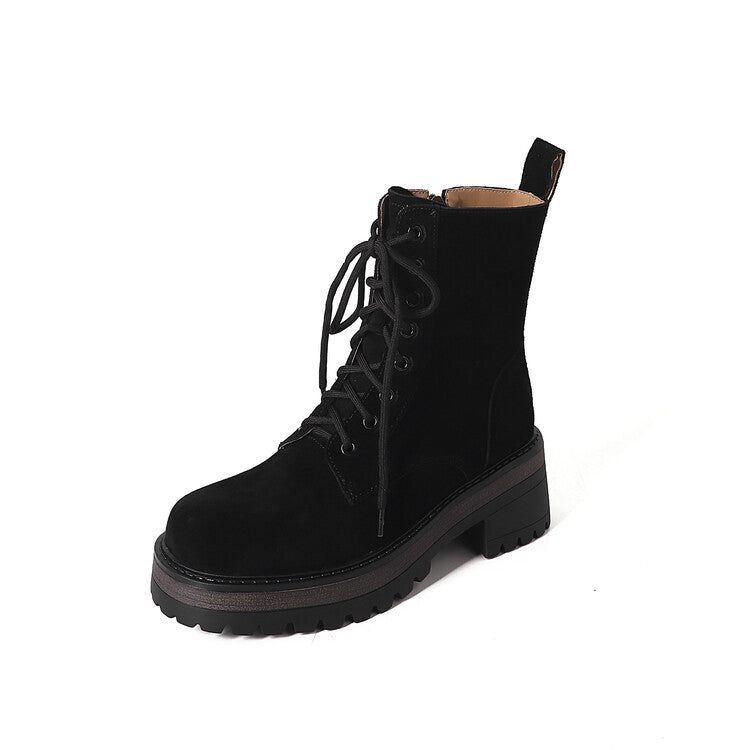 Karin Luna In Stock Spot Goods   Vintage Cowhide Leather Classic Versatile Popular Lace-up Thick Martin Boots