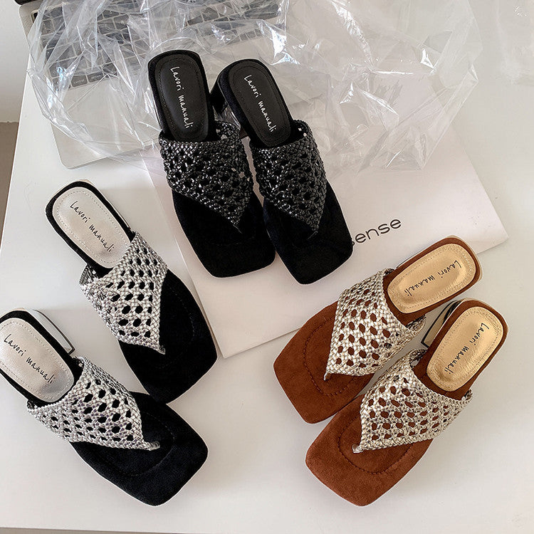 Karin Luna Hot-Selling Braided Style  In stock Toe-strap Woven Sofa Insole Slippers