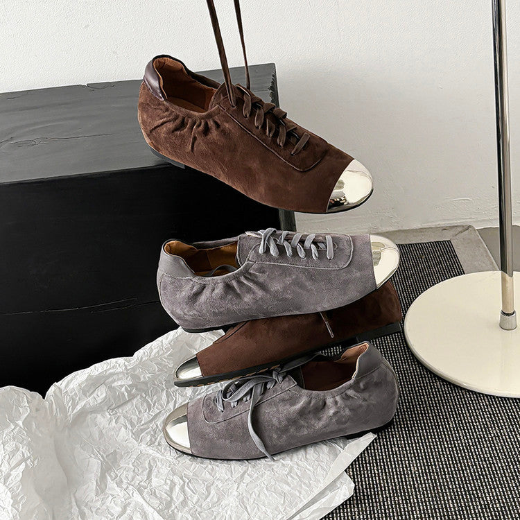 Karin Luna In Stock In Stock  High-end Metal Toe Lace-up Flats