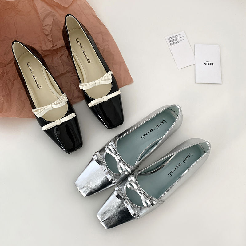Karin Luna In Stock Spot Goods  Hot-Selling Element Bowknot Square-Toe Color-Block Height-Increasing Flats