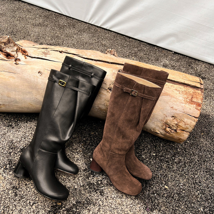 Karin Luna In Stock In Stock Mango Head Large Tube Belt Buckle Chunky Heel Long Boots