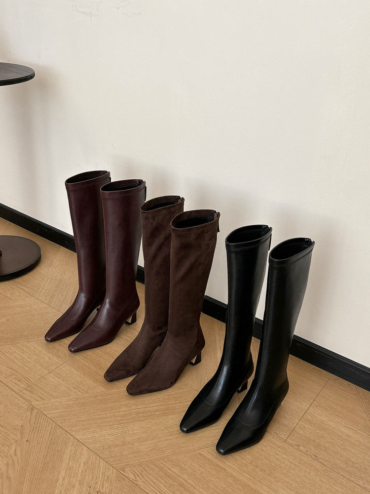 Karin Luna In Stock In Stock  Square Toe Chunky Heel Korean Style Elegant Long Boots