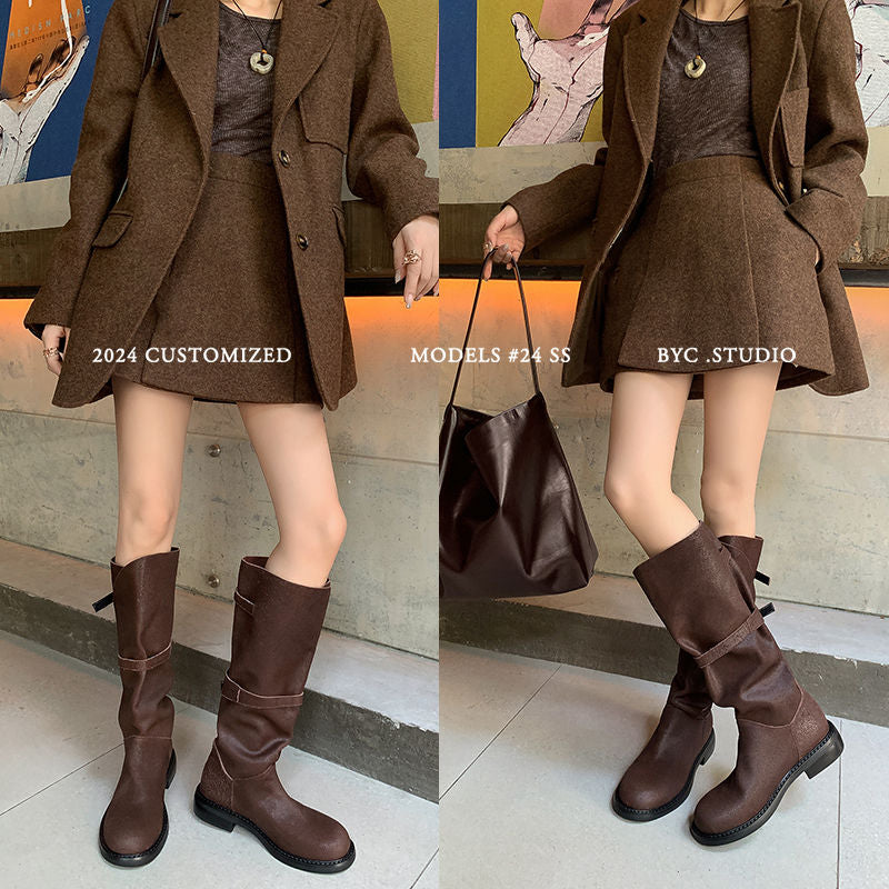 Karin Luna In Stock Spot Goods   Heavy-duty Edition Highly Consuming Material Round Toe Long Boots