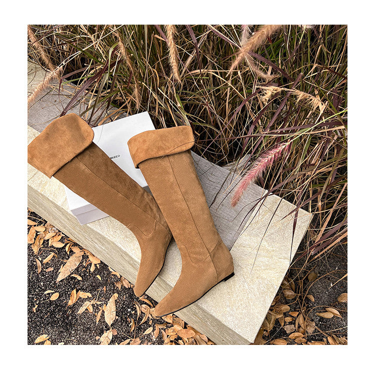 Karin Luna In Stock Spot Goods Vintage Cowhide Leather Two-Way Wear Pointed Toe Height-Increasing Long Boots