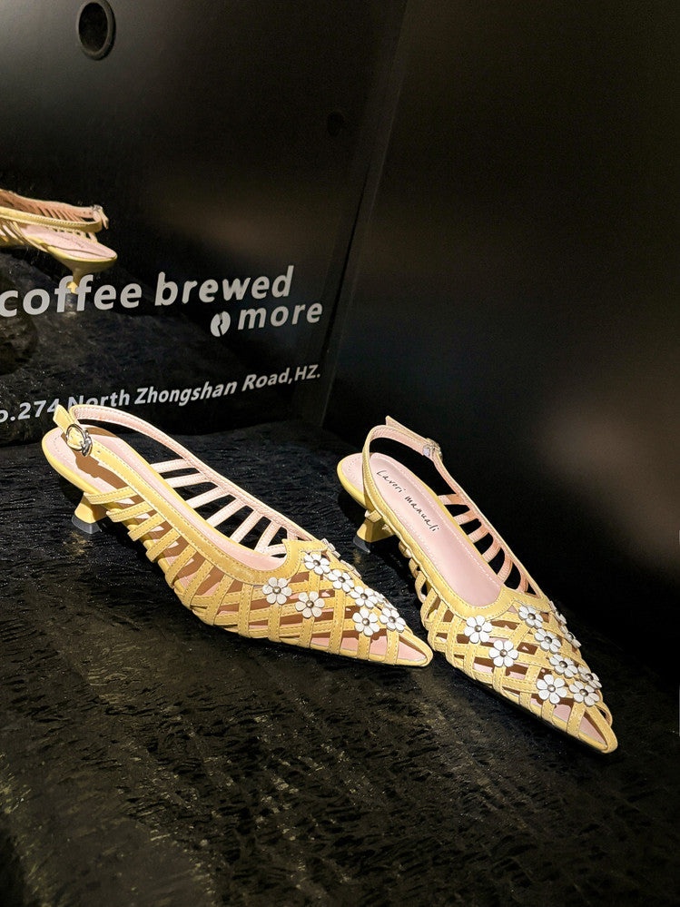 Karin Luna In Stock Spot Goods  Purely Handmade Flowers High-end Hollow Out Sandals