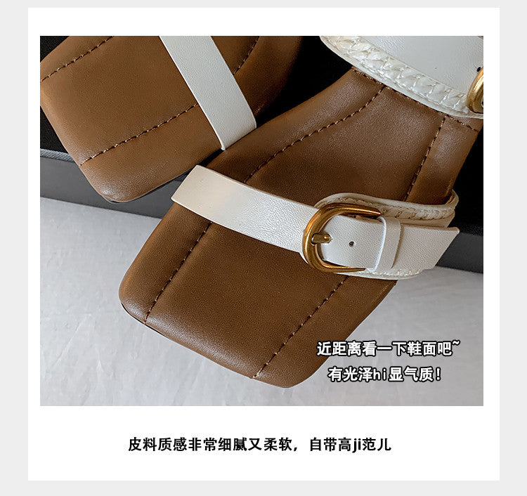 Karin Luna In Stock Spot Goods Vacation style Sofa Cushion Square Toe Irregular Heel Open-Toe Sandals