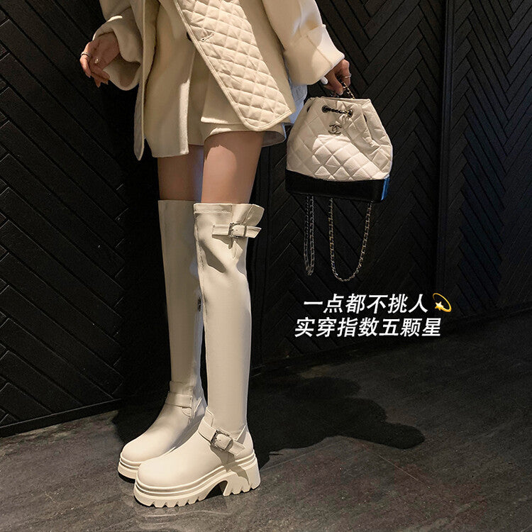 Karin Luna In Stock   Thick Sole Round Toe Basic Versatile Casual Long Boots