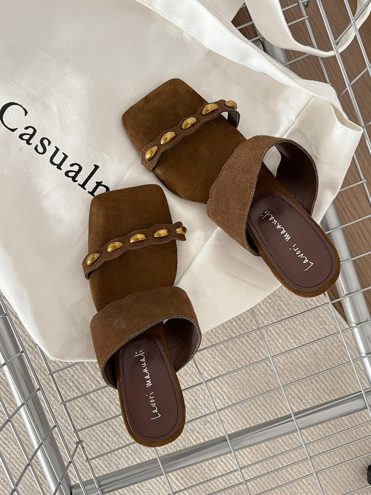 Karin Luna Hot-Selling Element Amber Heel~Spot Goods Spot Goods  Vacation Style One-Strap Amber Irregular Heel Slippers