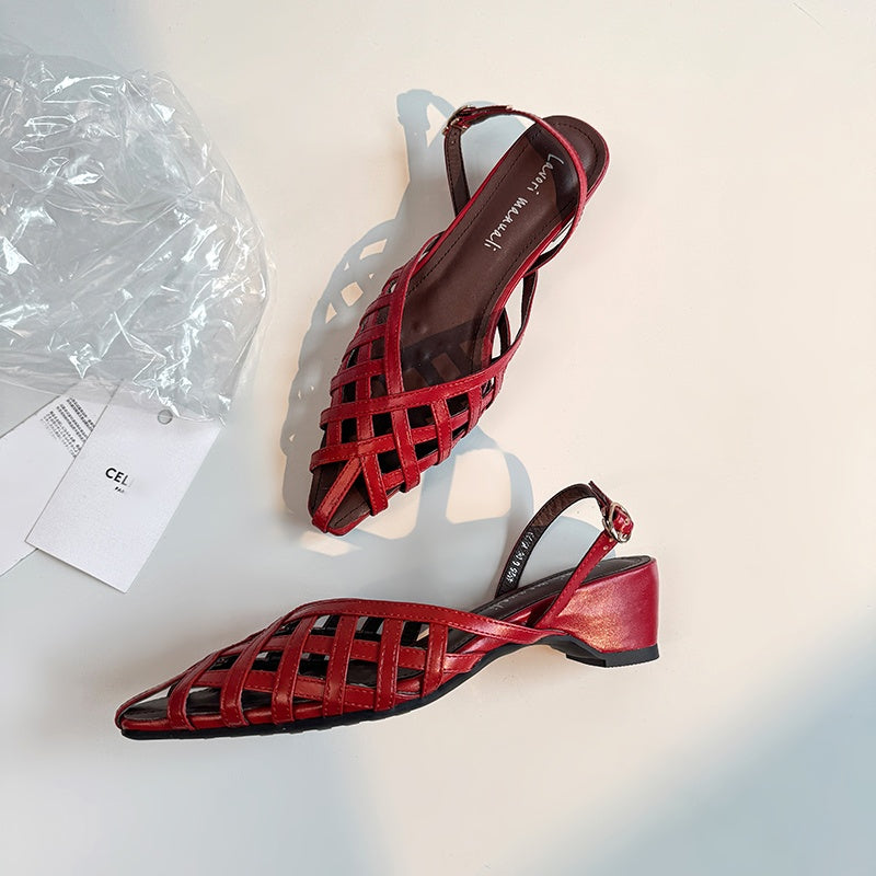 Karin Luna Braided Style ~Cross-woven Pointed Toe Closed-toe Sandals