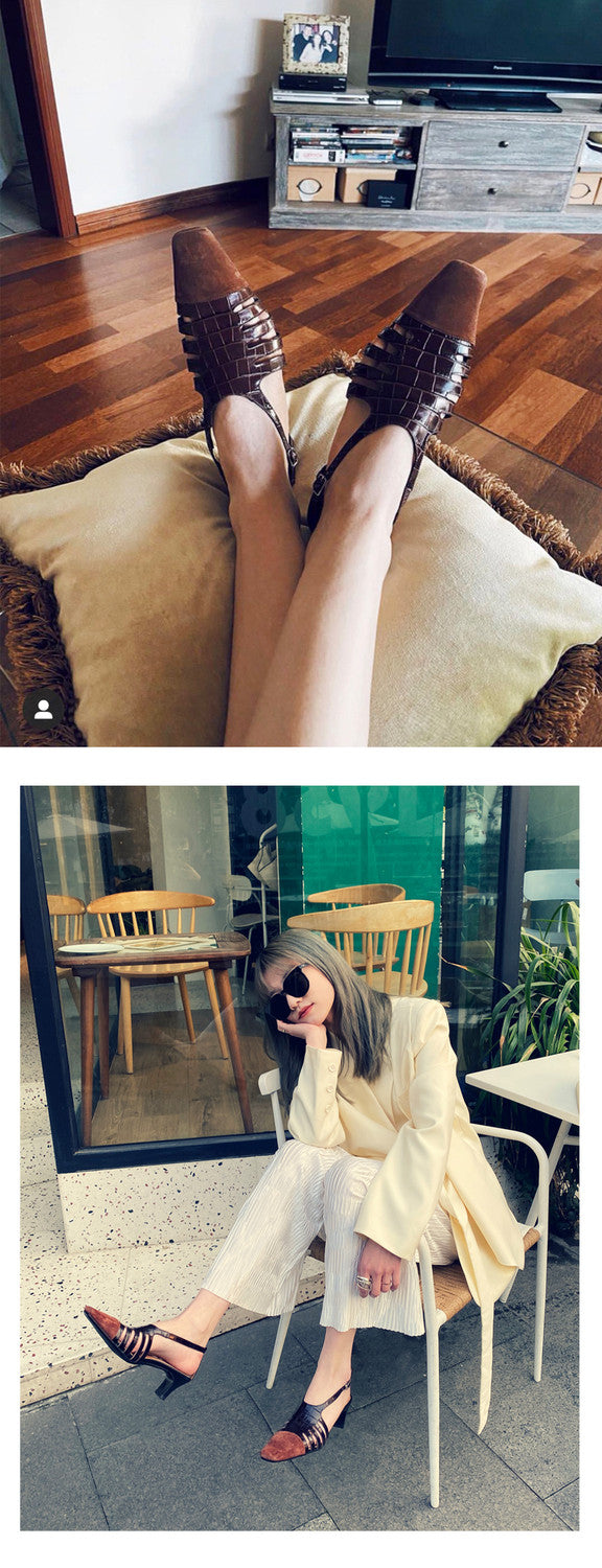 Karin Luna In Stock Spot Goods   French Retro Small Square Toe Closed-Toe Elegant Closed-Toe Sandals