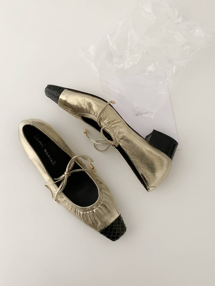 Karin Luna In Stock Spot Goods  Retro Sweet Bowknot Granny Wrinkled Single Shoes