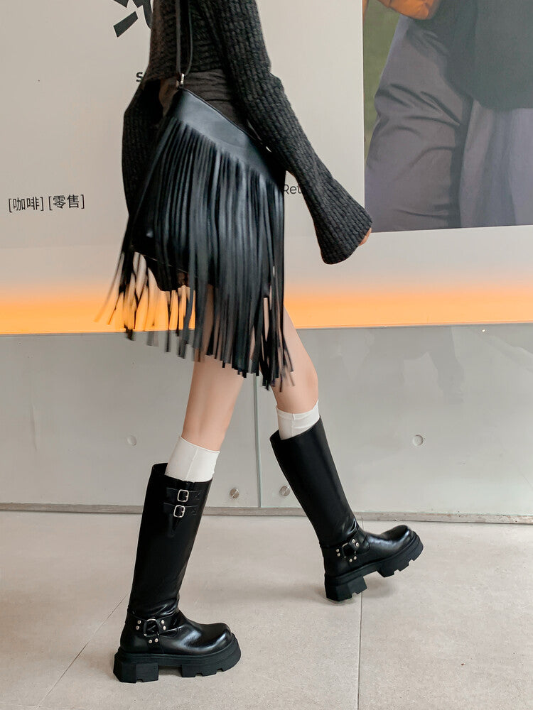 Karin Luna Full Cowhide  miumiu Popular Round Toe Thick Sole Beautiful and height-increasing