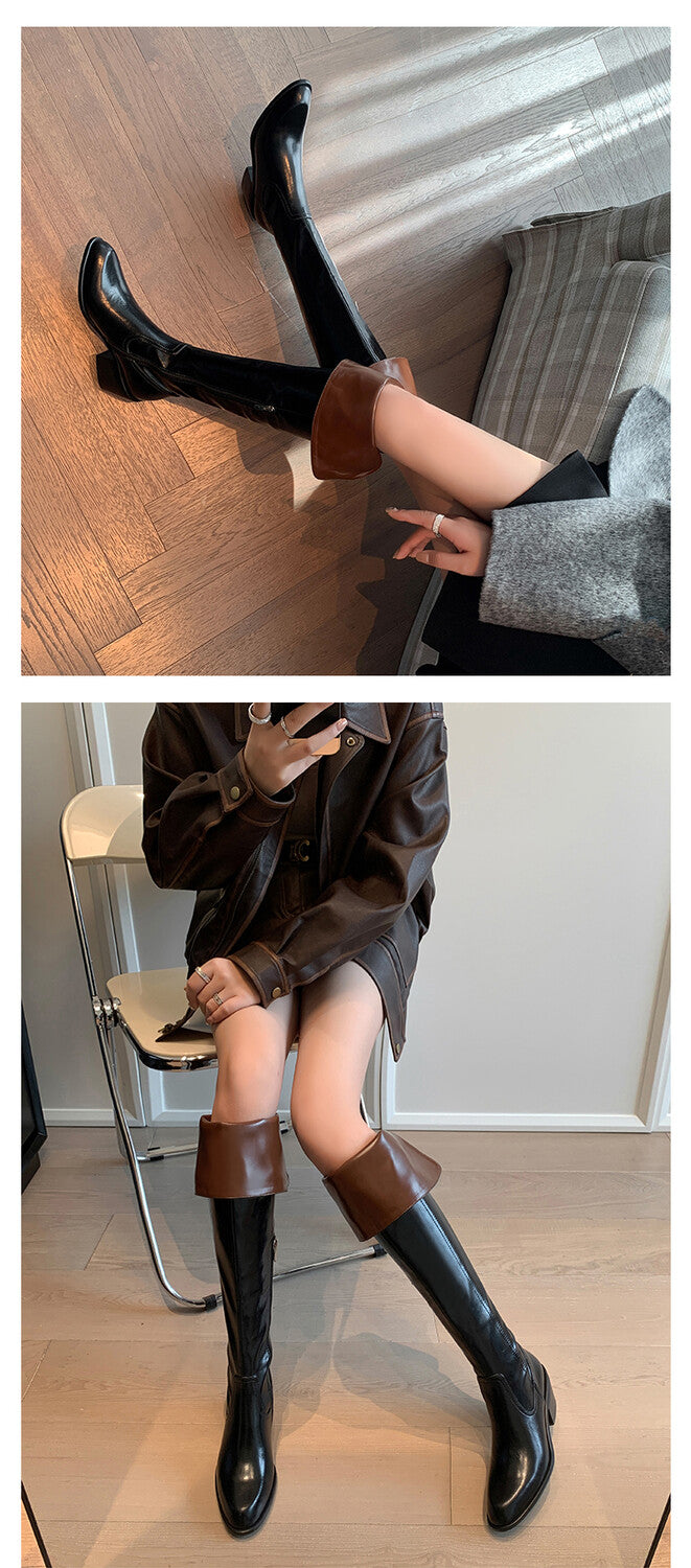 Karin Luna exploded  Three versions exploded Single Fleece Lining Fur Collar Version  Thick Fur Collar Foldable Hot-Selling Full Cowhide Pointed Toe Chunky Heel Classic Style