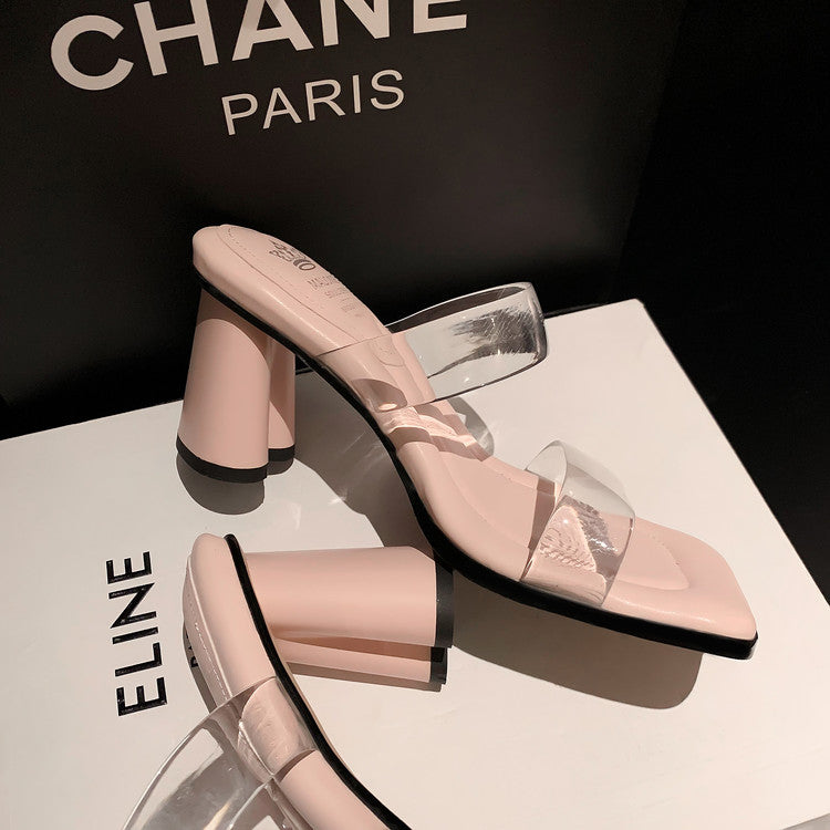 Karin Luna In Stock In Stock Always in stock  Classic Transparent Square Toe High Heel Slippers