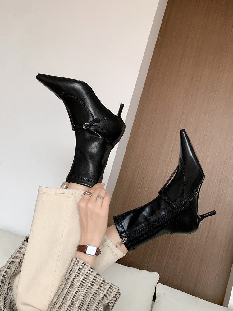 Karin Luna In Stock Spot Goods Elegant Stiletto Pointed Toe Side Zipper Short Boots