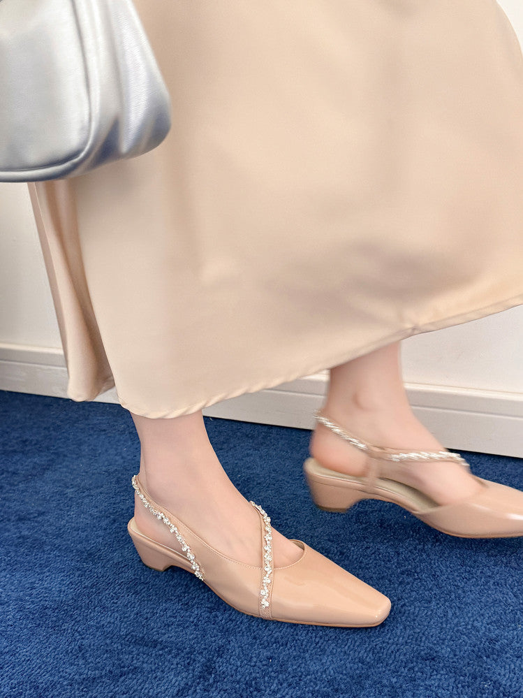 Karin Luna In Stock In Stock  Fresh Summer Vibes  Rhinestone Small Square Toe Elegant Closed-Toe Sandals
