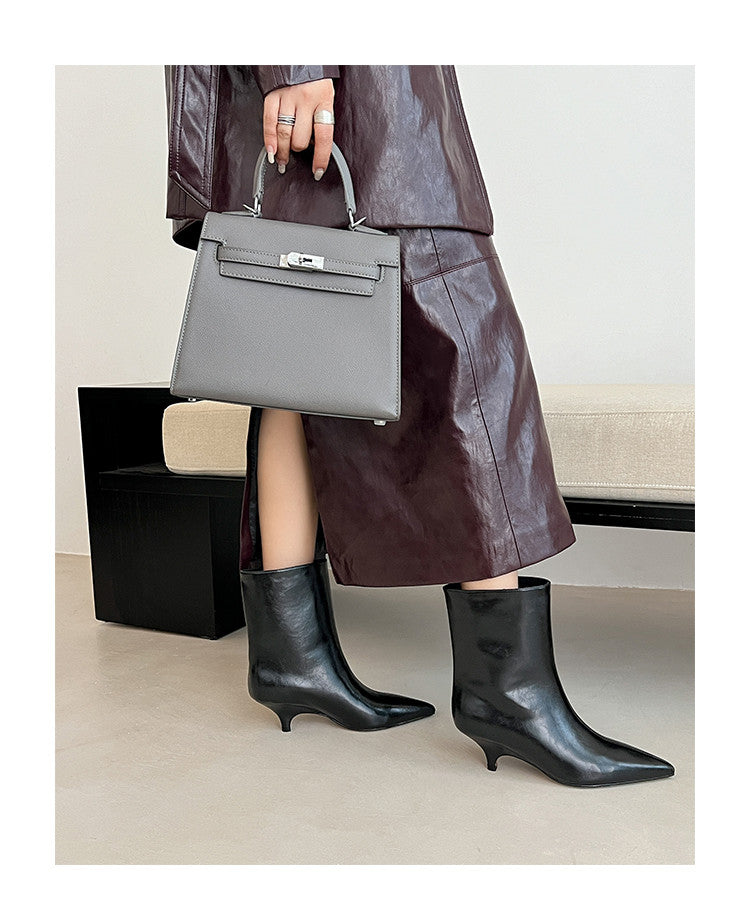 Karin Luna In Stock Spot Goods Minimalist Tube Kitten Heel Short Boots