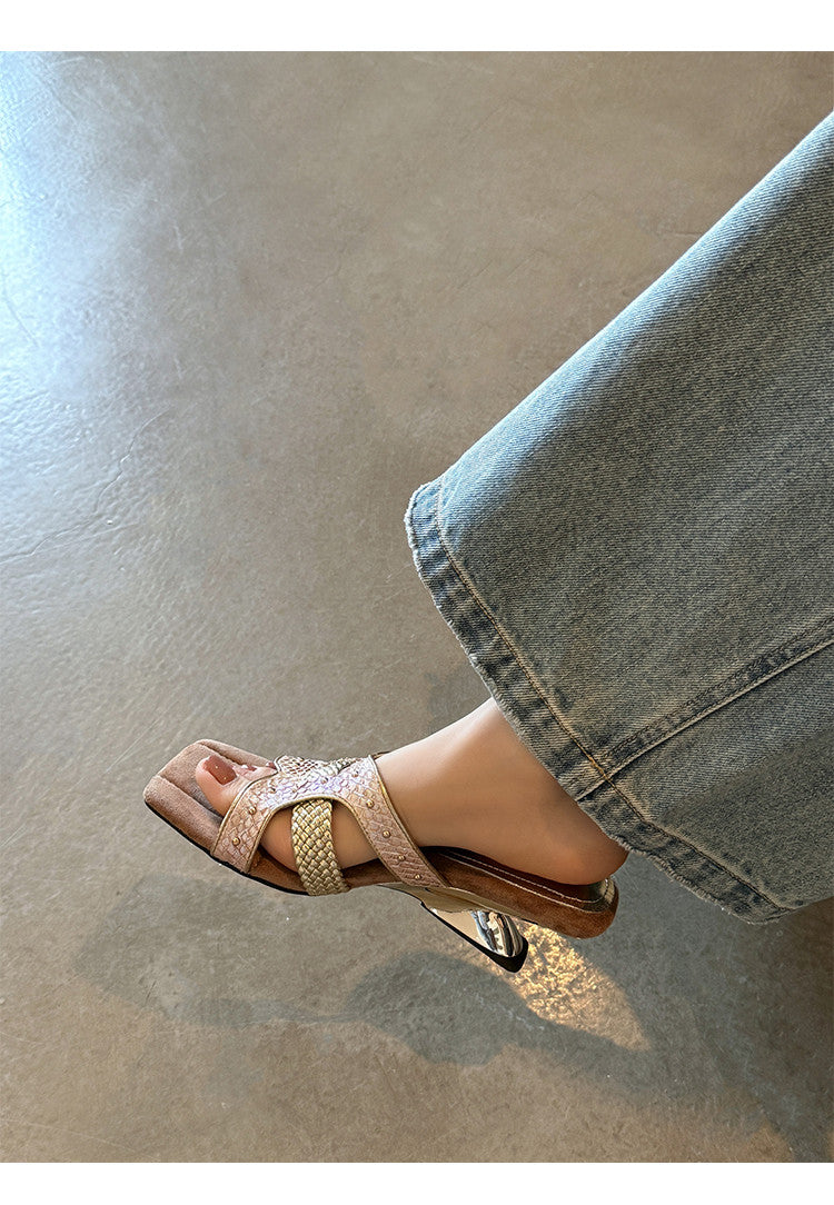 Karin Luna Fish Skin Series~ Hot-selling Square-Toe Slippers with Built-in Traffic