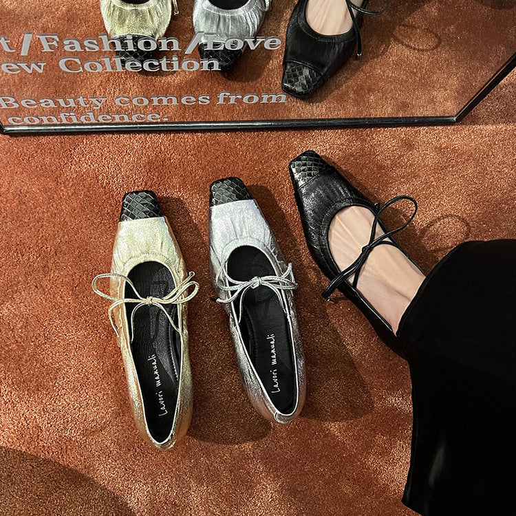 Karin Luna In Stock Spot Goods  Retro Sweet Bowknot Granny Wrinkled Single Shoes