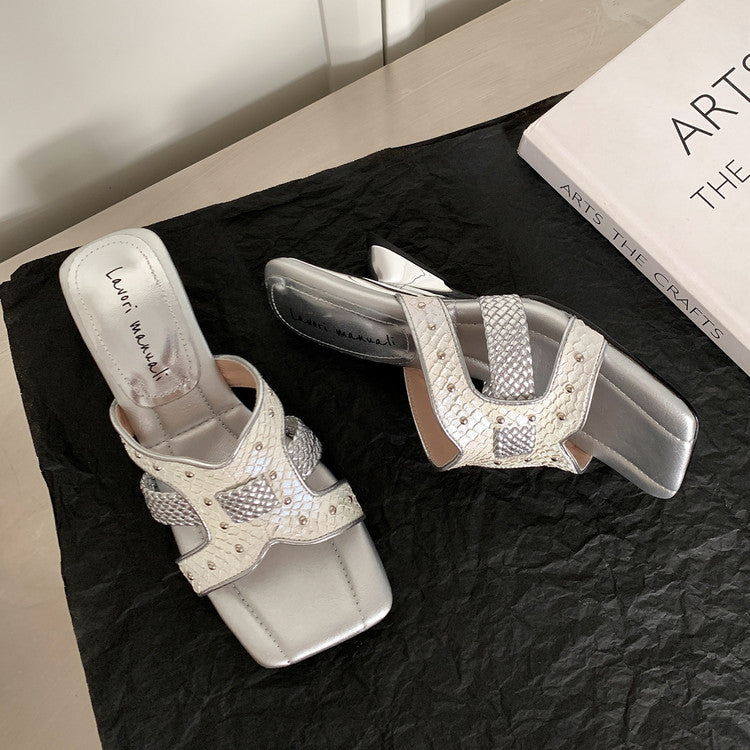 Karin Luna Fish Skin Series~ Hot-selling Square-Toe Slippers with Built-in Traffic