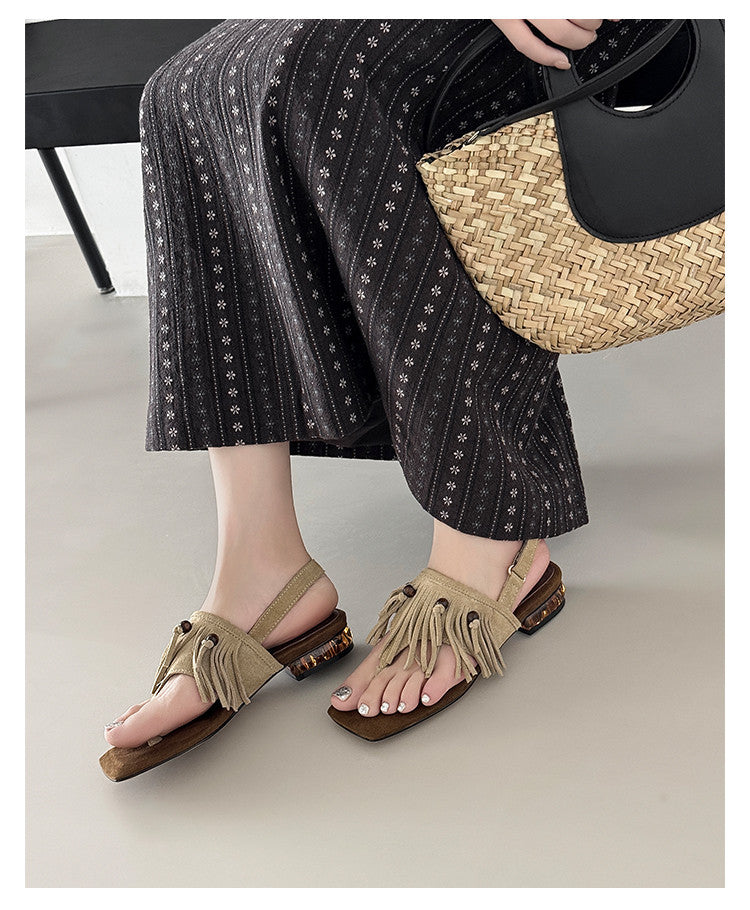 Karin Luna  Tassel Series~Spot Goods  In-stock Clip-toe Square Toe Sandals