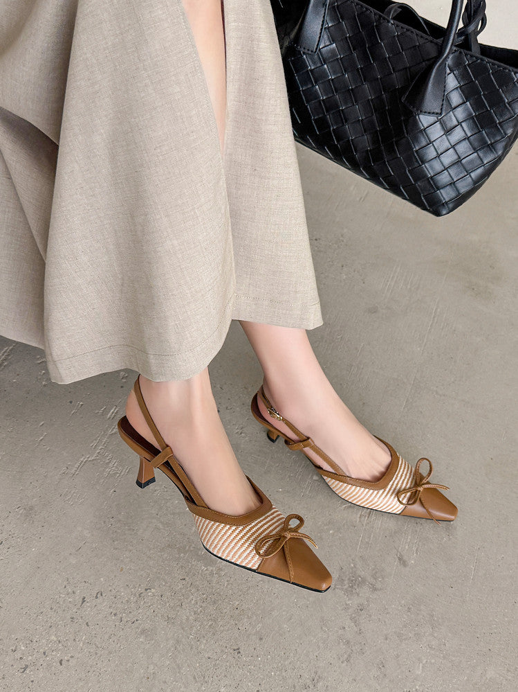 Karin Luna In Stock Spot Goods Braided Style Elegant Thin Heel Pointed Toe Closed-Toe Sandals