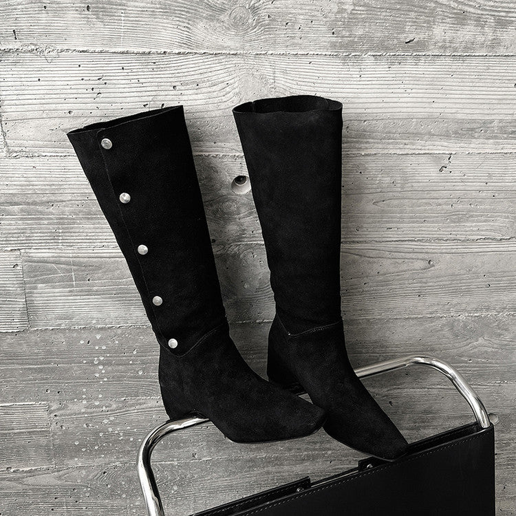 Karin Luna Bestseller Hot-Selling Hidden Buckle Lazy Style Square-Toe Height-Increasing Suede Western Boots