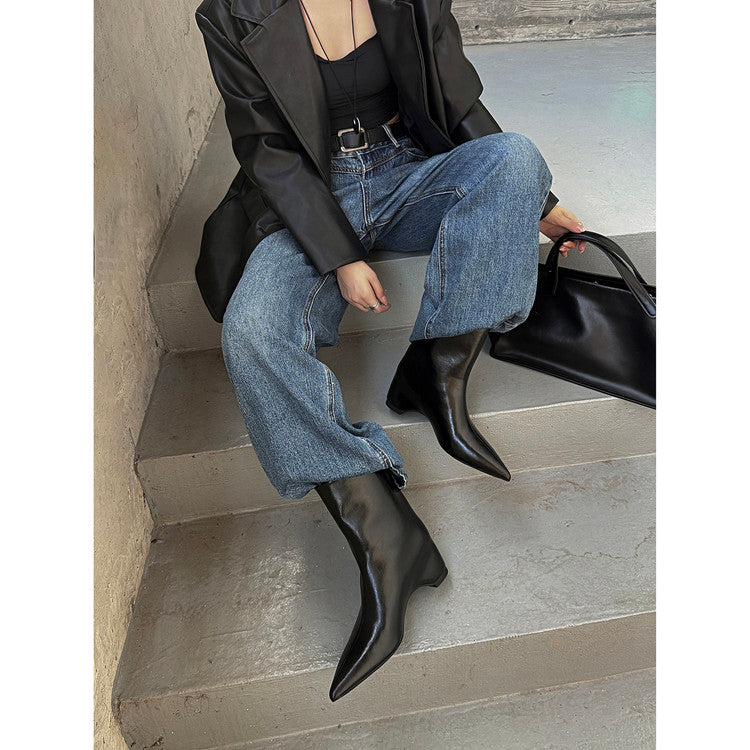 Karin Luna Elegant Pointed Toe Hidden Wedge Short Boots