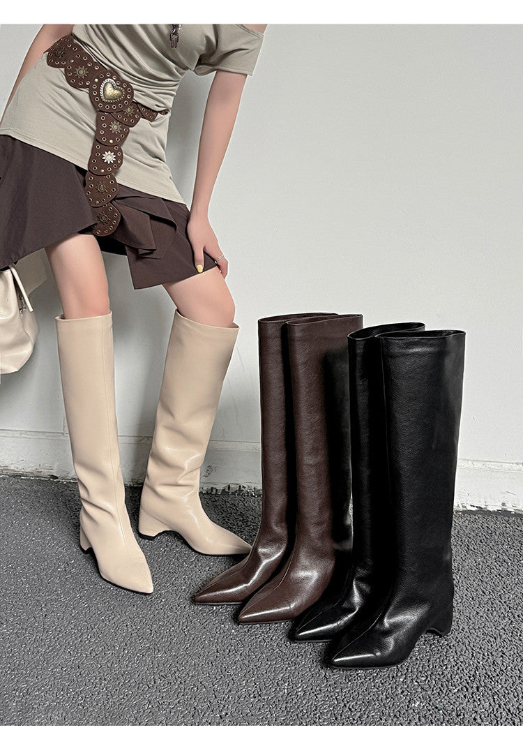 Karin Luna Hot-Selling Internal Height Increase Pointed Toe Straight-Leg Hot-Selling Long Boots