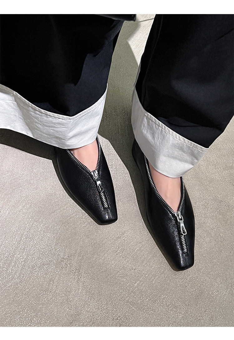 Karin Luna In Stock In Stock ~Basic Versatile Light Luxury Zipper Small Square Toe Flats