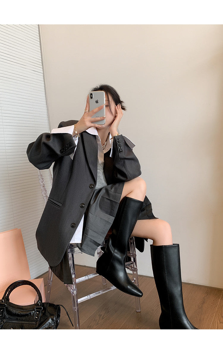 Karin Luna In Stock  In-stock Square Toe Straight Slip-on Long Boots