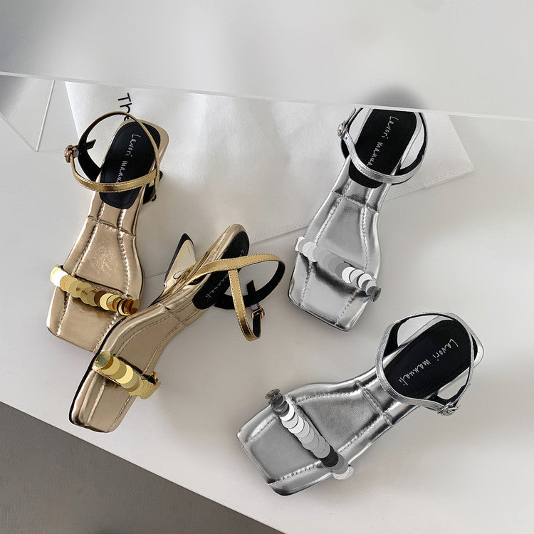 Karin Luna In Stock Spot Goods   Sequin One-Strap Irregular Heel Sofa Insole Sandals