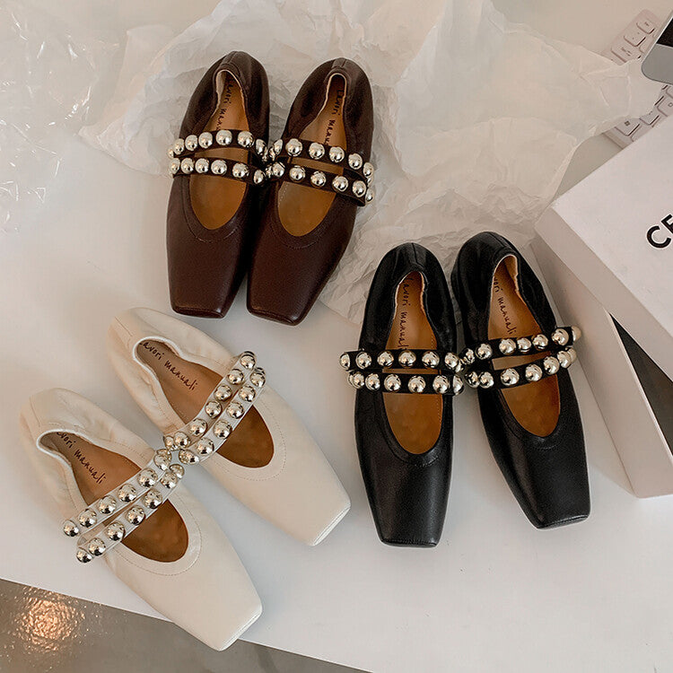 Karin Luna In Stock Spot Goods  Pig Nose Metal Strap Super Soft Granny Full Leather Mary Jane Shoes