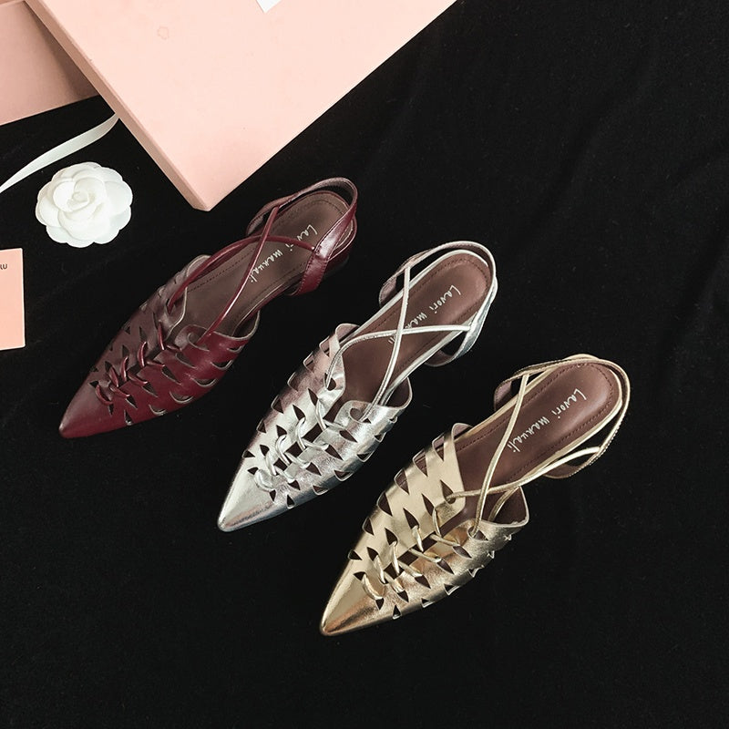 Karin Luna Braided Style ~Cross-woven Pointed Toe Closed-toe Sandals