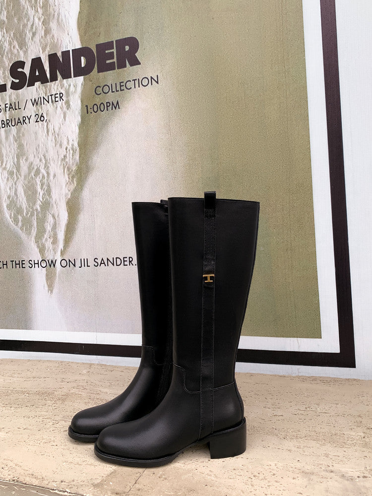 Karin Luna In Stock Spot Goods Basic Retro Square Toe Chunky Heel Riding Boots