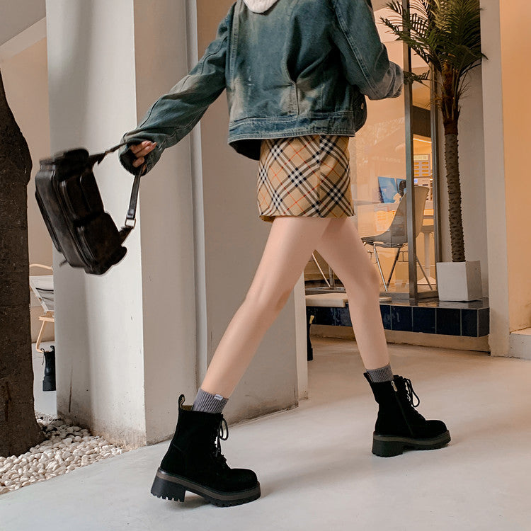 Karin Luna In Stock Casual style thin strap round toe suede ankle boots