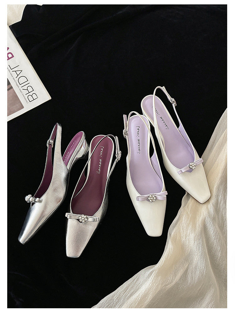 Karin Luna In Stock In Stock Sweet Bowknot Small Square Toe Chunky Heel Closed-toe Elegant Retro Sandals