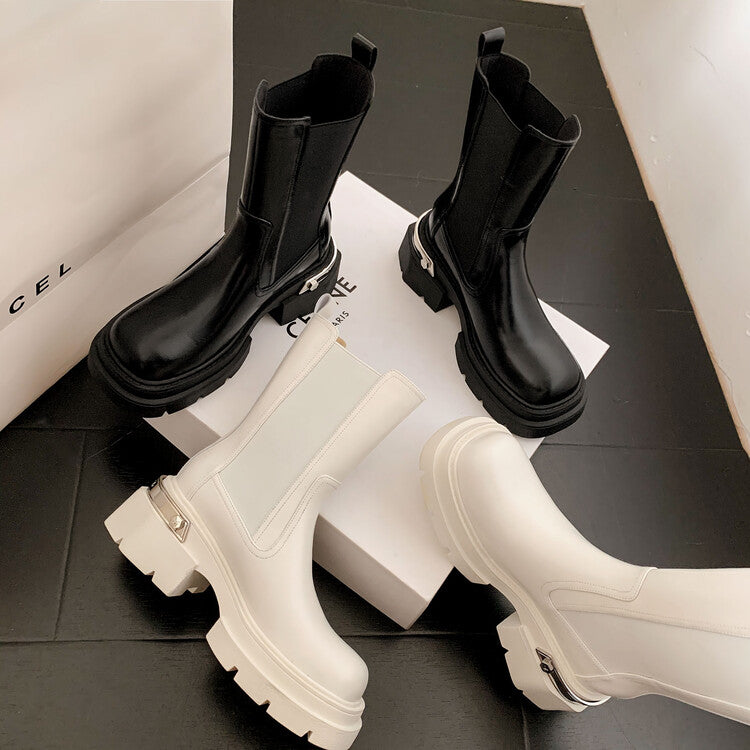 Karin Luna da Brand Series~Rear Metal Decoration Thick Sole Stretch Boots
