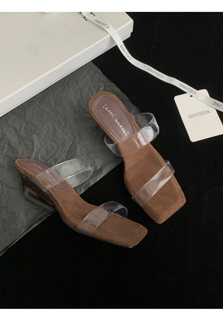 Karin Luna Hot-Selling Amber Element~Spot Goods Spot Goods Transparent tpu   Minimalist Square-Toed One-Strap Slippers