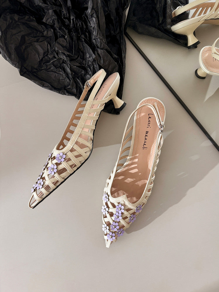 Karin Luna In Stock Spot Goods  Purely Handmade Flowers High-end Hollow Out Sandals