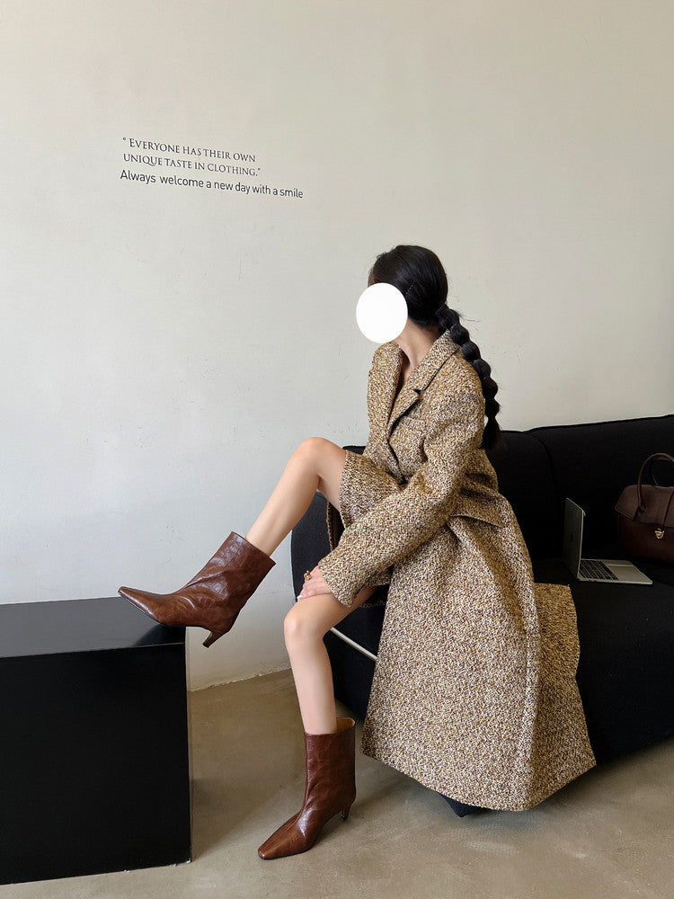 Karin Luna In Stock Spot Goods Top Layer Stone Pattern Cowhide Textured Small Square Toe Straight Short Boots