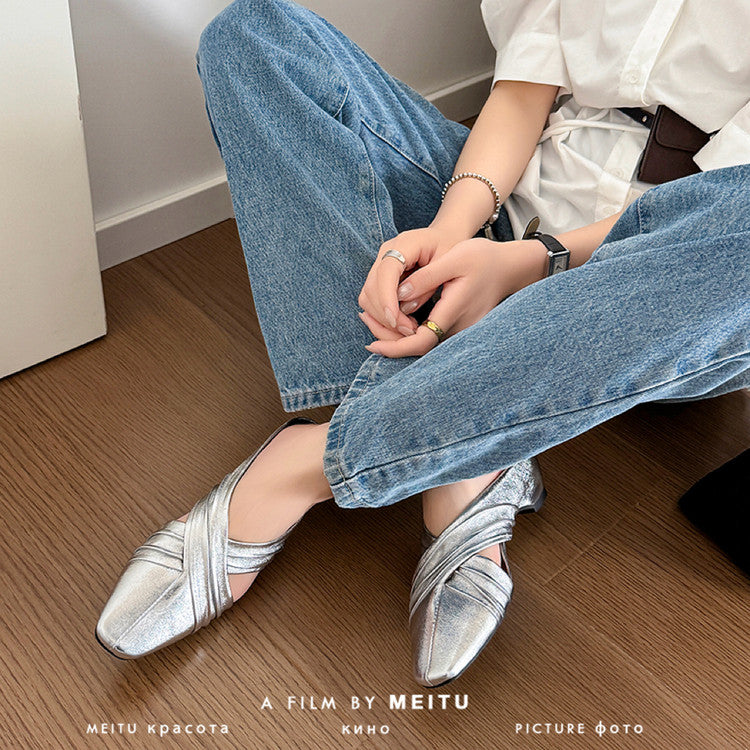 Karin Luna In Stock In Stock Basic Elegant Fairy Style Small Square Toe Sheepskin Slippers