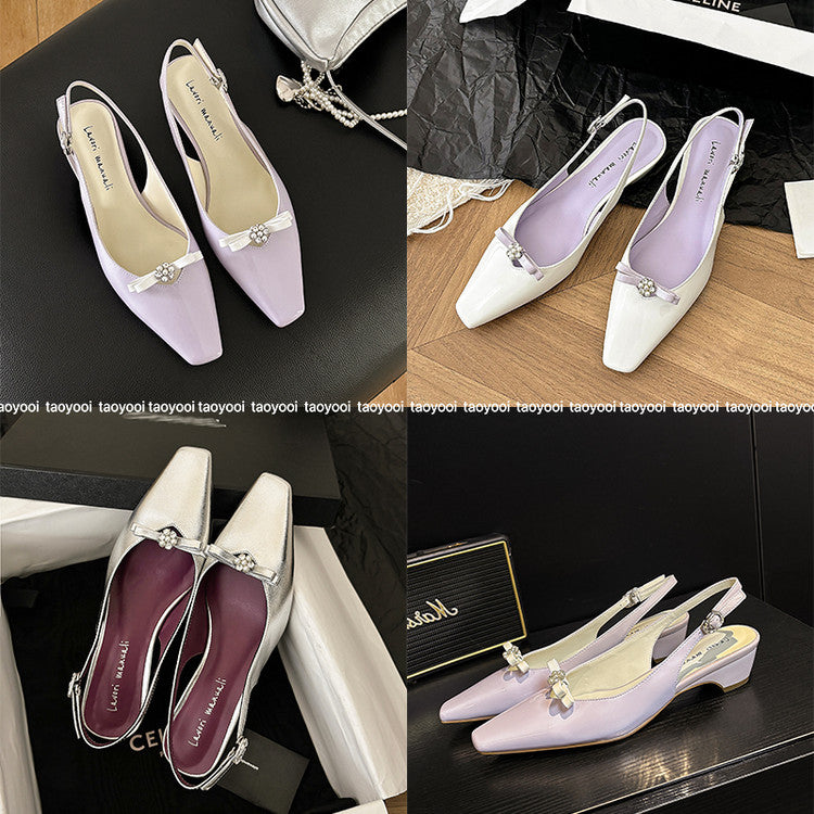 Karin Luna In Stock In Stock Sweet Bowknot Small Square Toe Chunky Heel Closed-toe Elegant Retro Sandals
