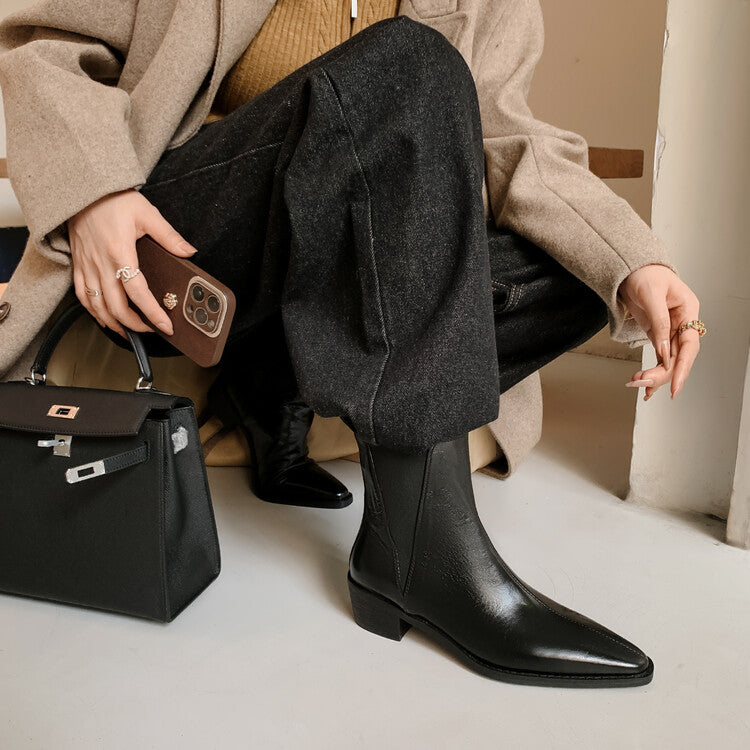 Karin Luna In Stock In stock   Classic first-layer cowhide Chelsea elastic ankle boots